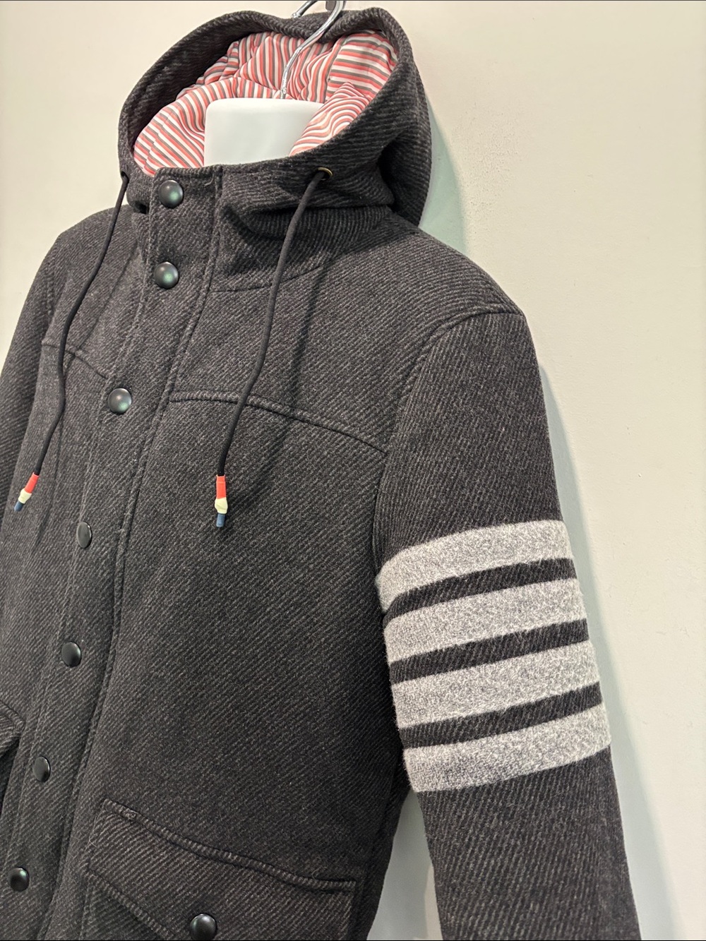 Thom Browne 4-Bar Charcoal Wool Hooded Jacket Grey Size 4 L/XL - Picture 5 of 16